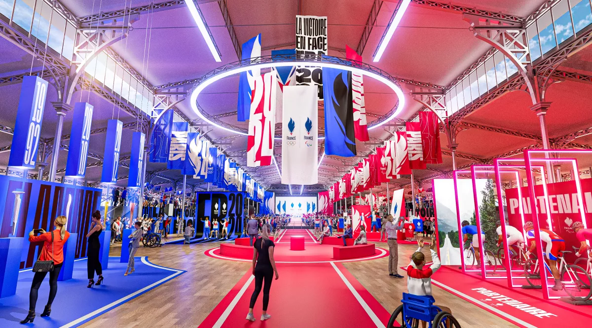 Visuel aspirationnel de l'intérieur de la Grande Halle de La Villette pendant les Jeux de Paris 2024